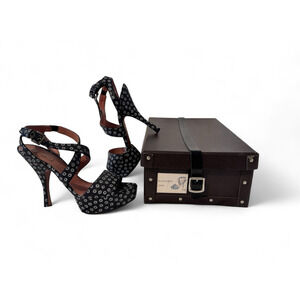 Alaïa Black Patterned Platform  Strappy Heels 37.5 in Box